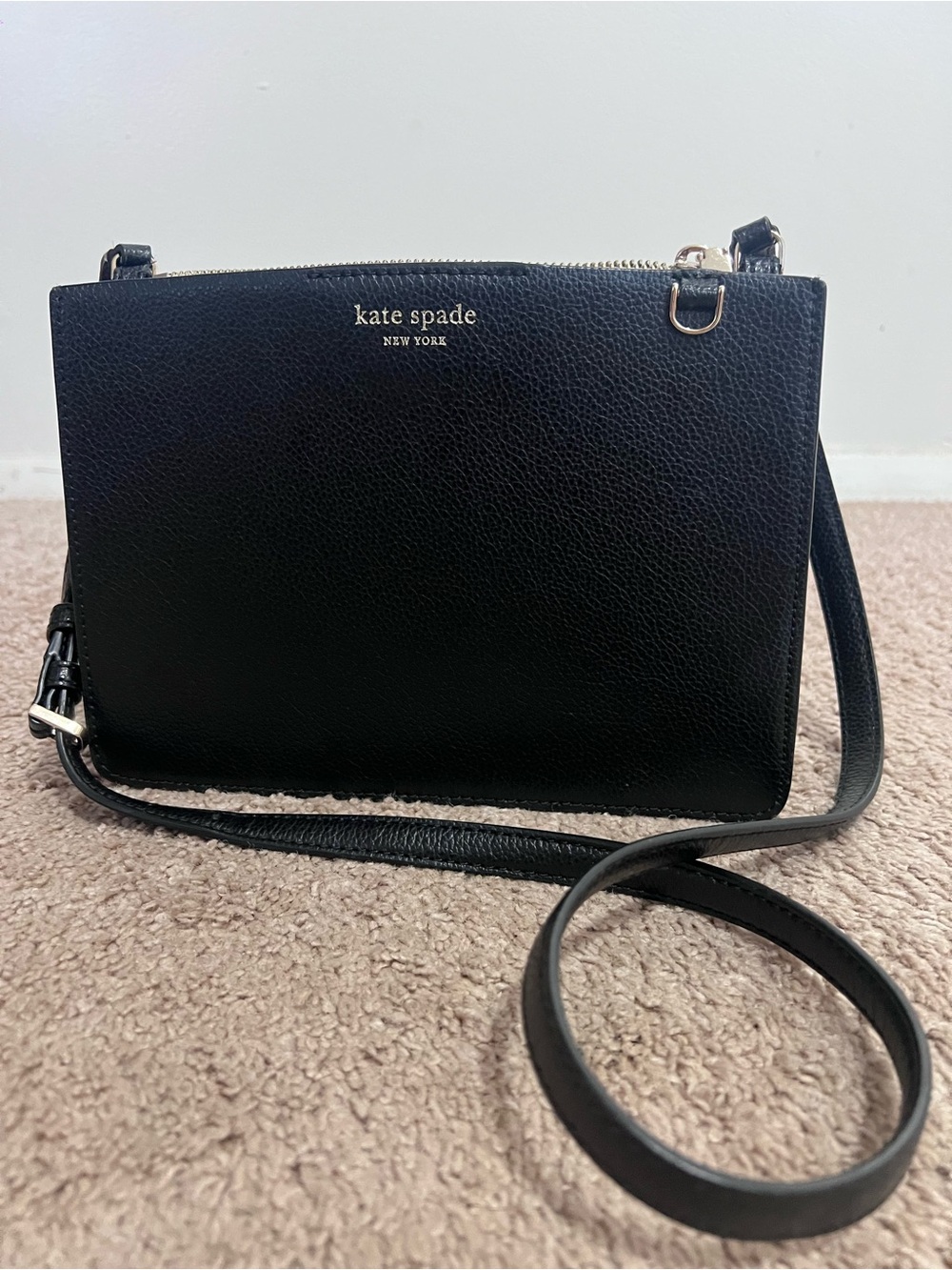 kate spade Black Pebbled Leather Crossbody with Gold Logo